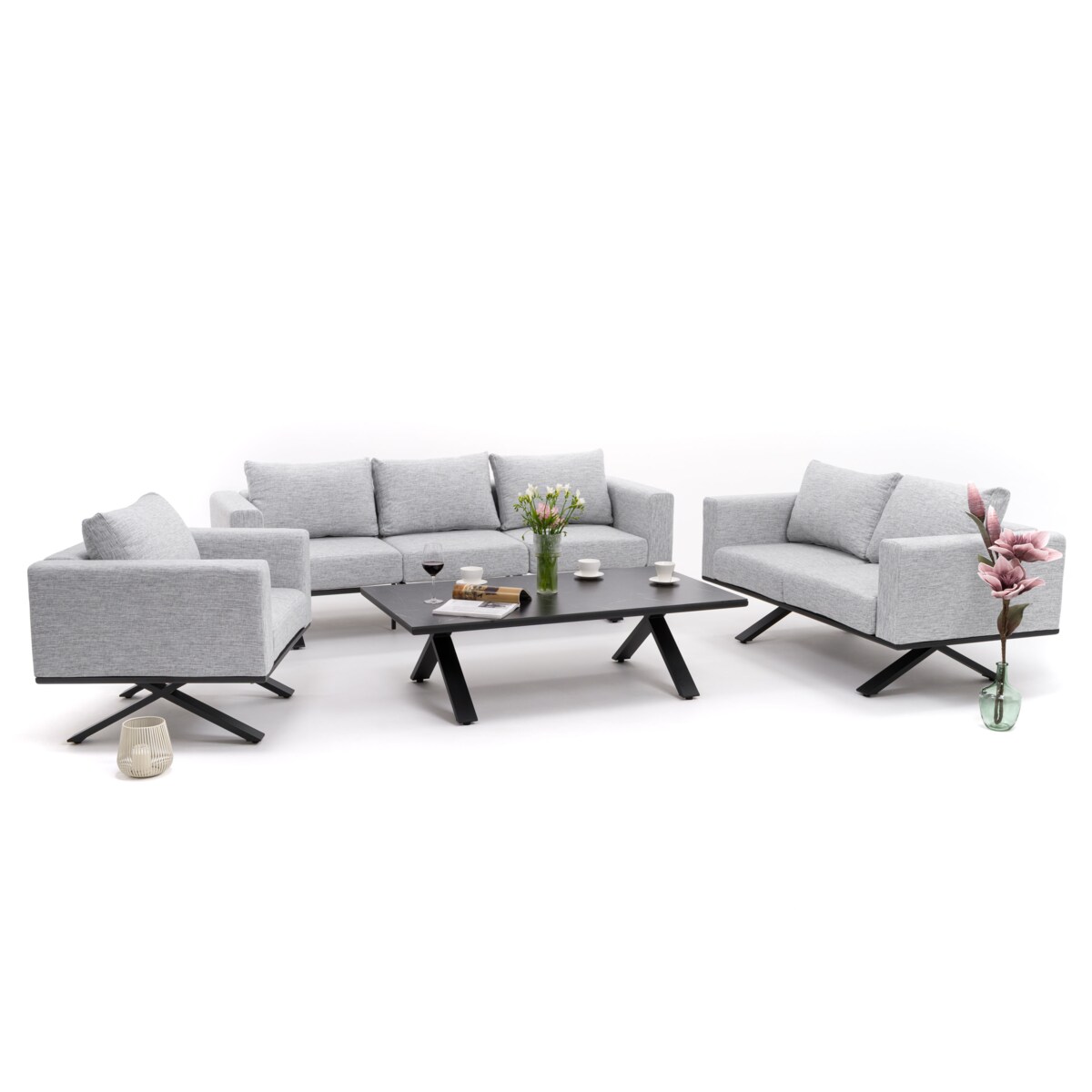 Meble ogrodowe nowoczesne luksusowe aluminiowe MARABELLA szaro czarne