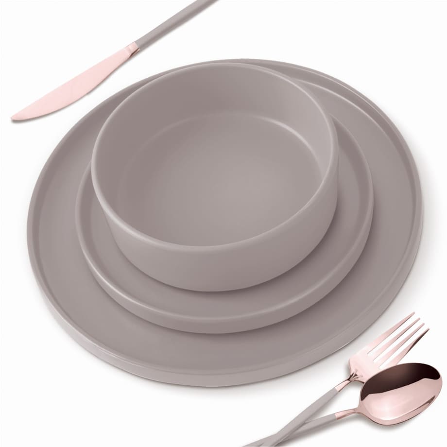 Zastawa stołowa Serwis Komplet talerzy naczyń 18 ele dla 6 osób BERLINGER HAUS Taupe