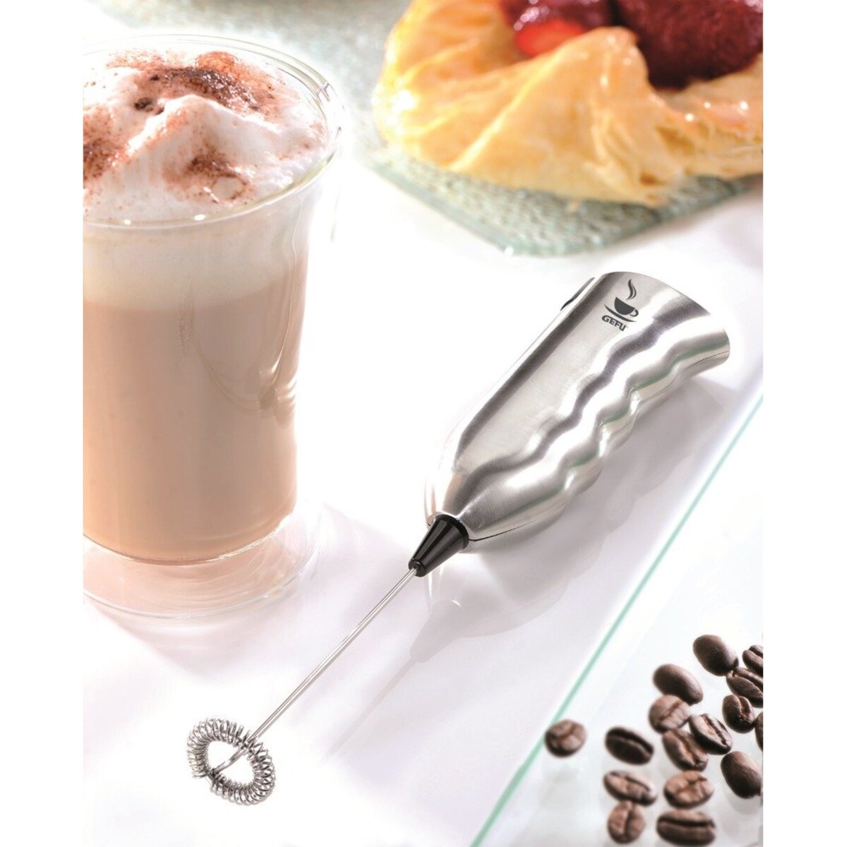 Spieniacz elektryczny do mleka, ręczny, na baterie.