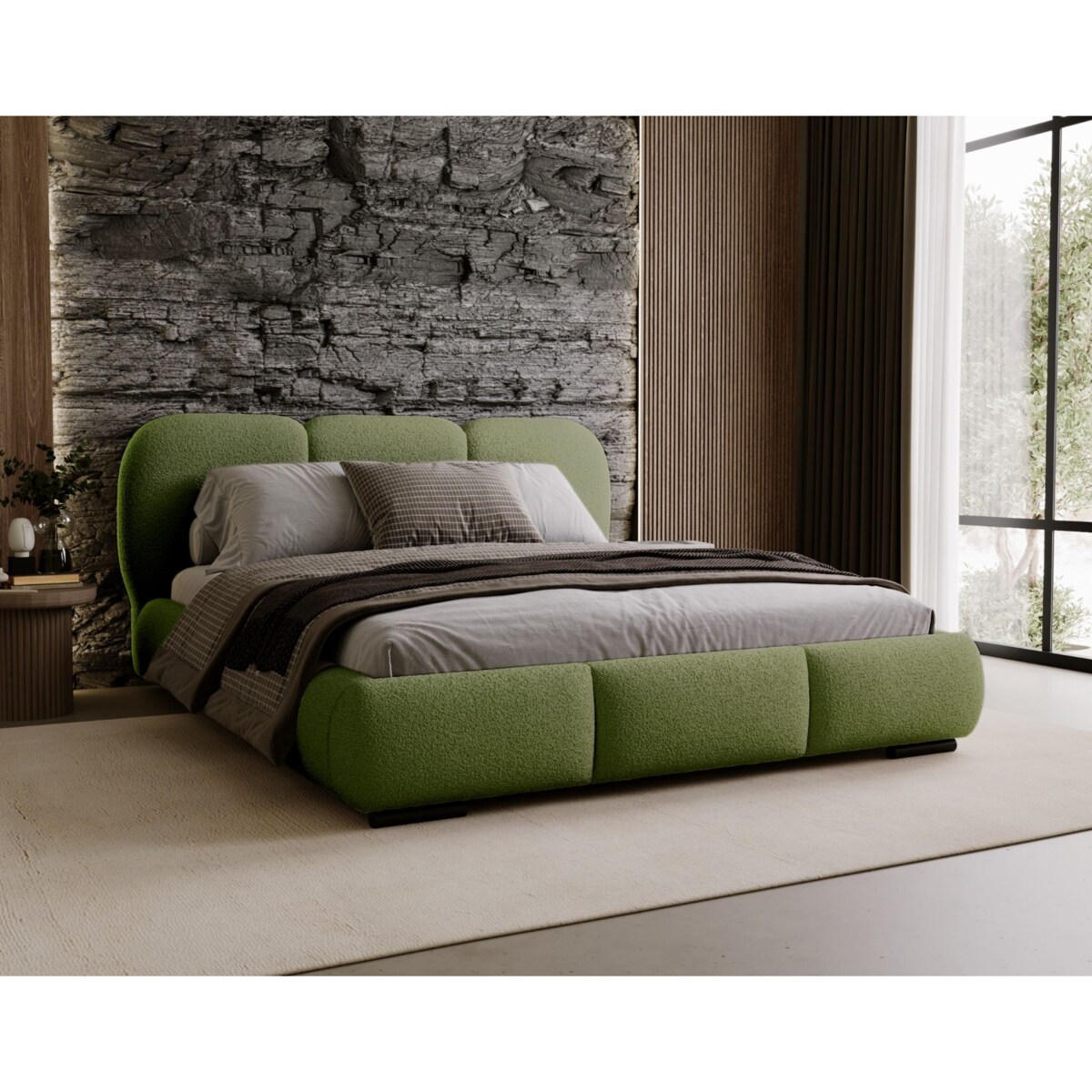 Łóżko tapicerowane 140x200 ROZA z pojemnikiem na pościel zielone