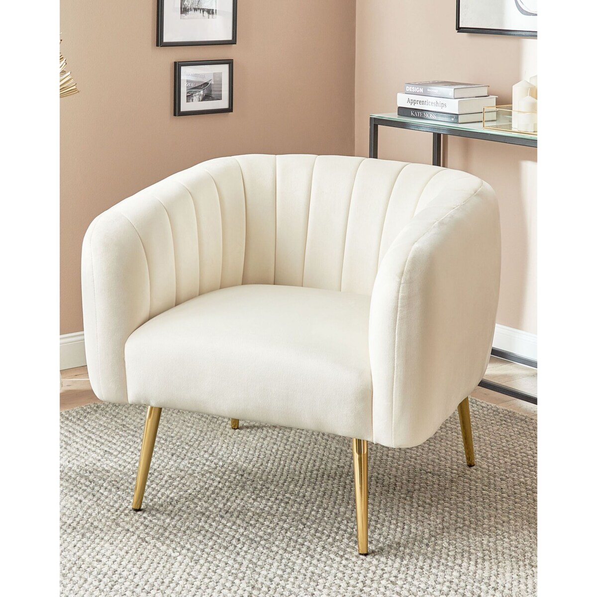 Fotel welurowy kremowy beżowy LACONIA