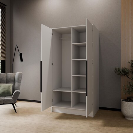 Szafa 100 gładka LUSO z lustrem i czarnymi uchwytami, biała