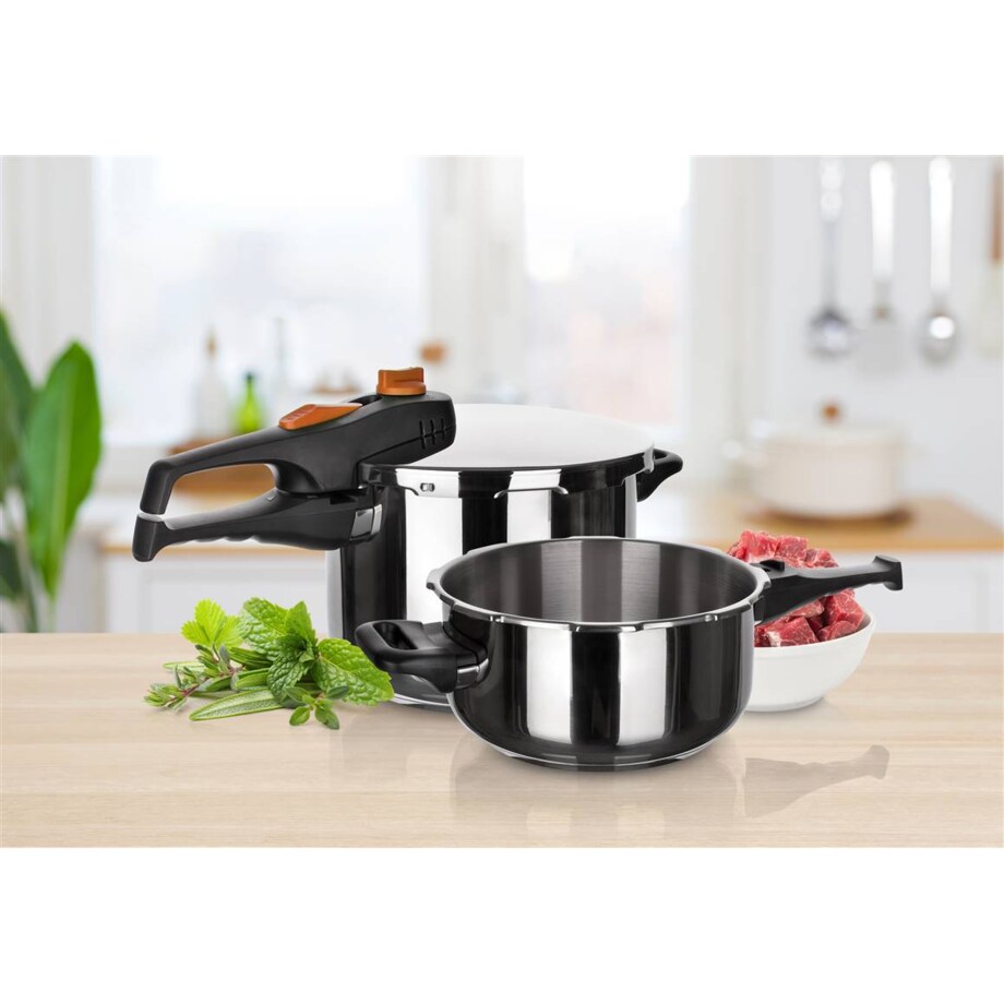 KOMPLET SZYBKOWARY duży + mały pokrywa pokrętło 4 i 6L GARNEK szybkie danie