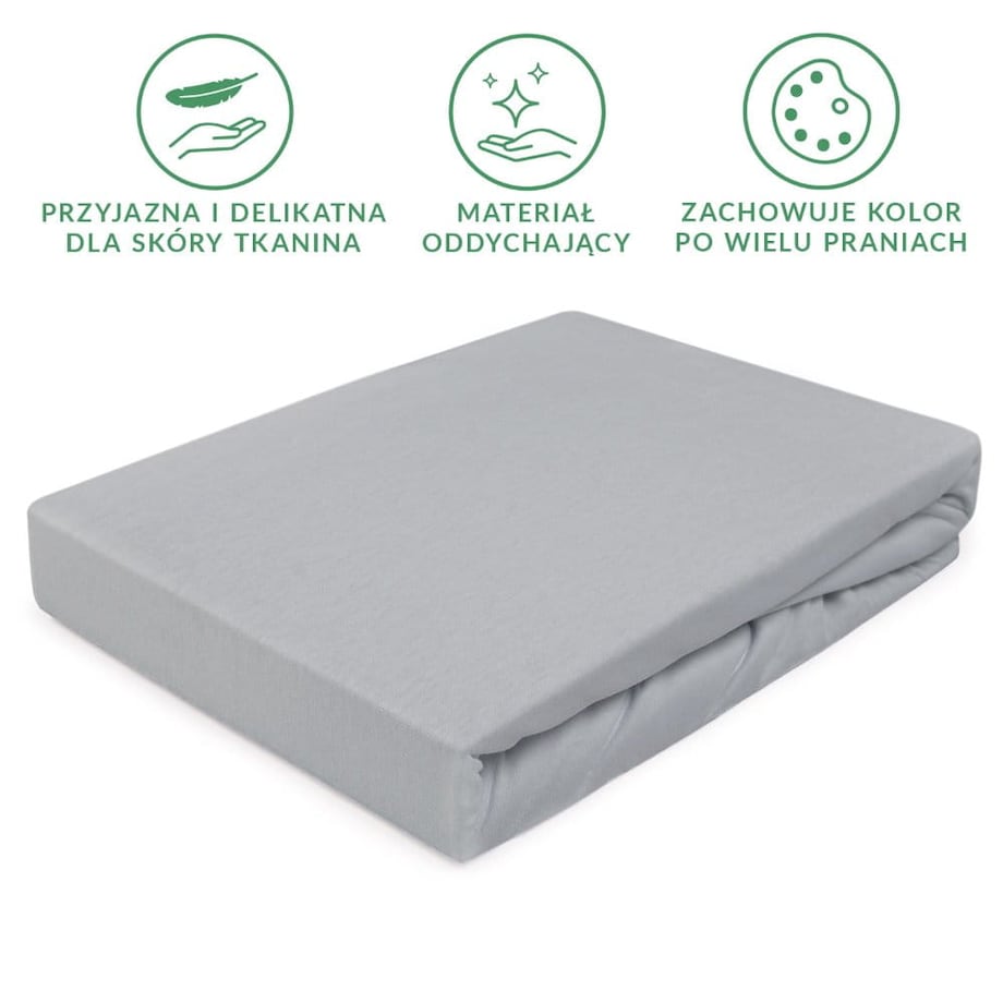 Prześcieradło z bawełny jersey z gumką 120x200 kolor Popiel
