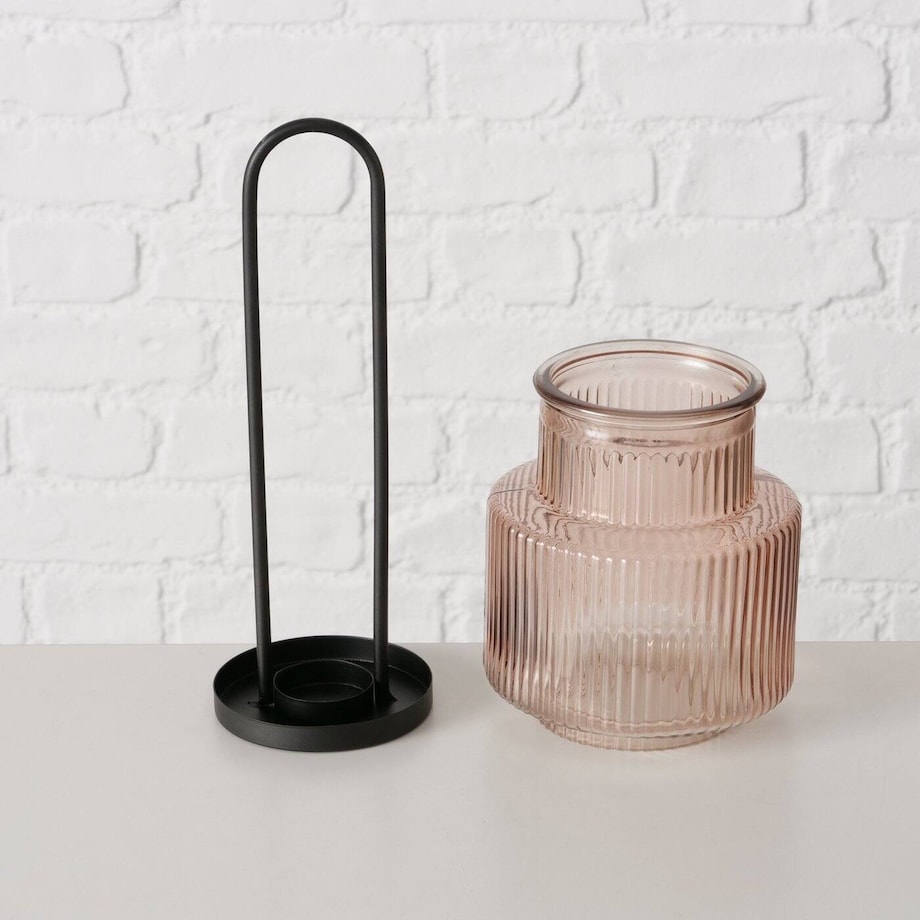 Lampion szklany z ryflowanego szkła RIFFA, Ø 12,9 cm