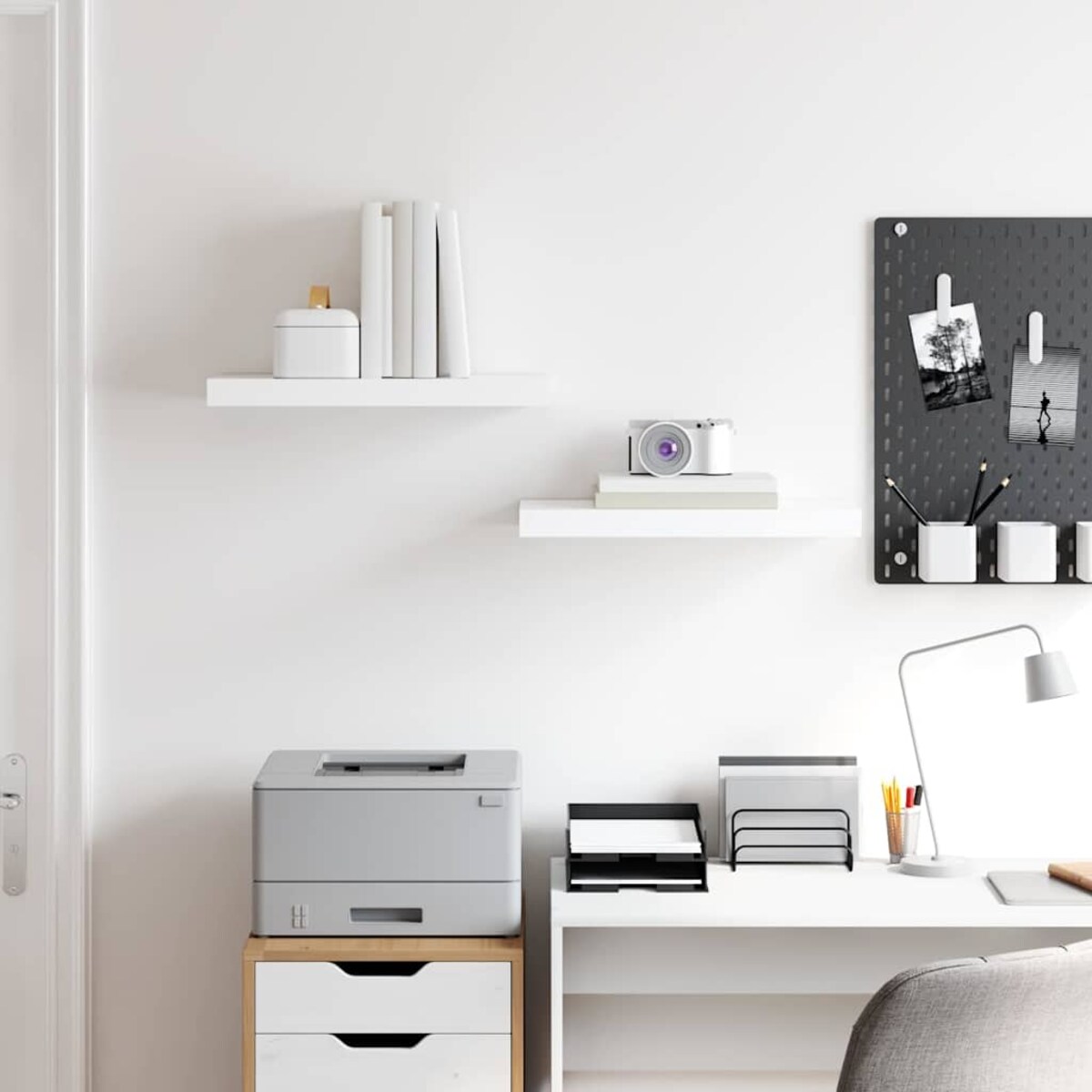 vidaXL Półki ścienne, 2 szt., wysoki połysk, białe, 50x23x3,8 cm, MDF