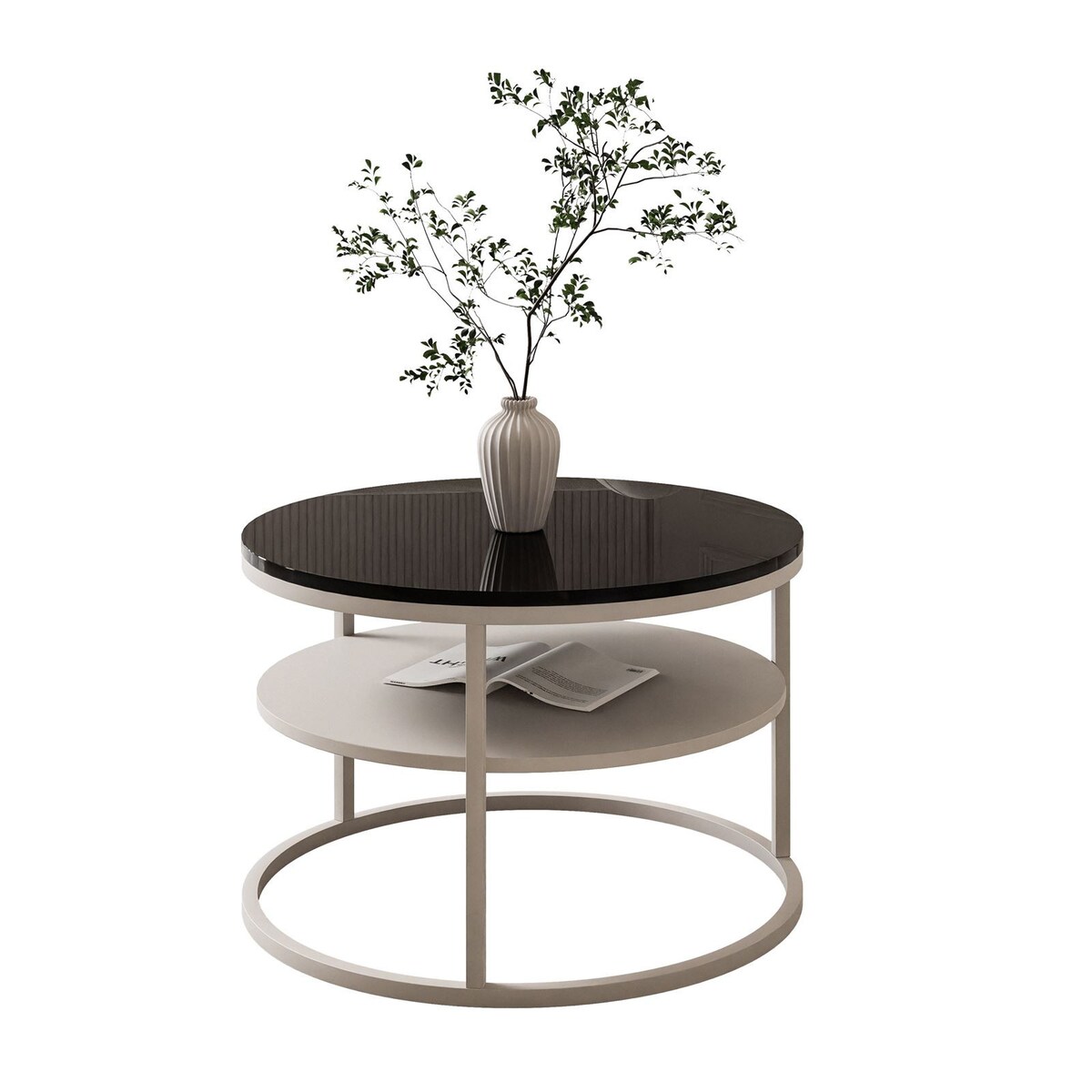 Stolik Kawowy CIRI SLIM z pólką kaszmir czarny połysk