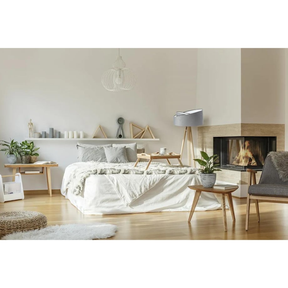 Lampa stojąca GEMSTONE szara/biała/sosna