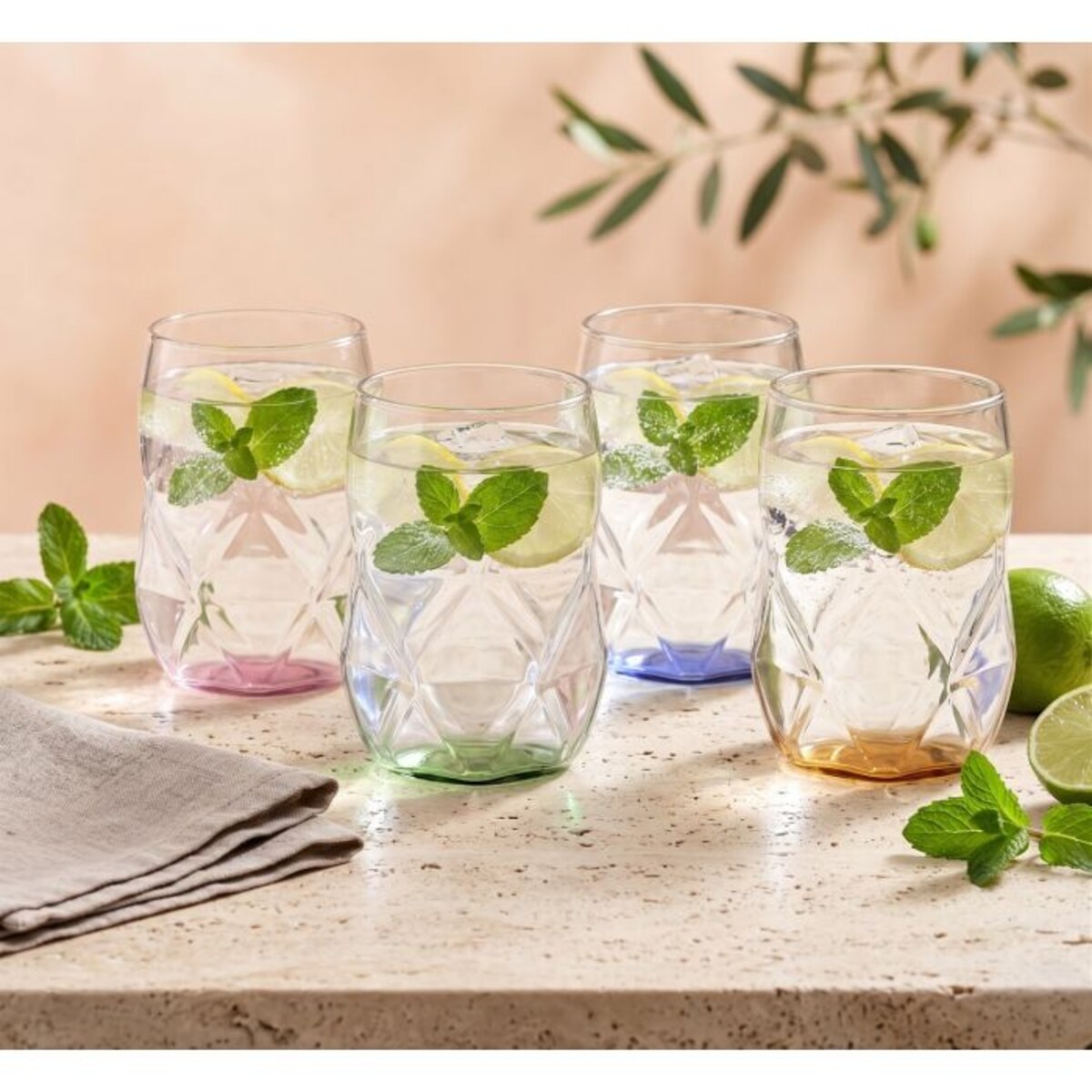 Komplet 4 szklanek z zielonym dnem 450 ml Geo Fondo Green 32194