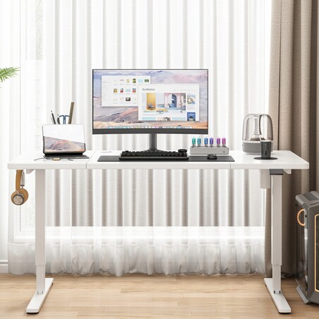 Biurko Elektryczne Podnoszone Białe 120 cm Regulacja Wysokości 72-118 cm