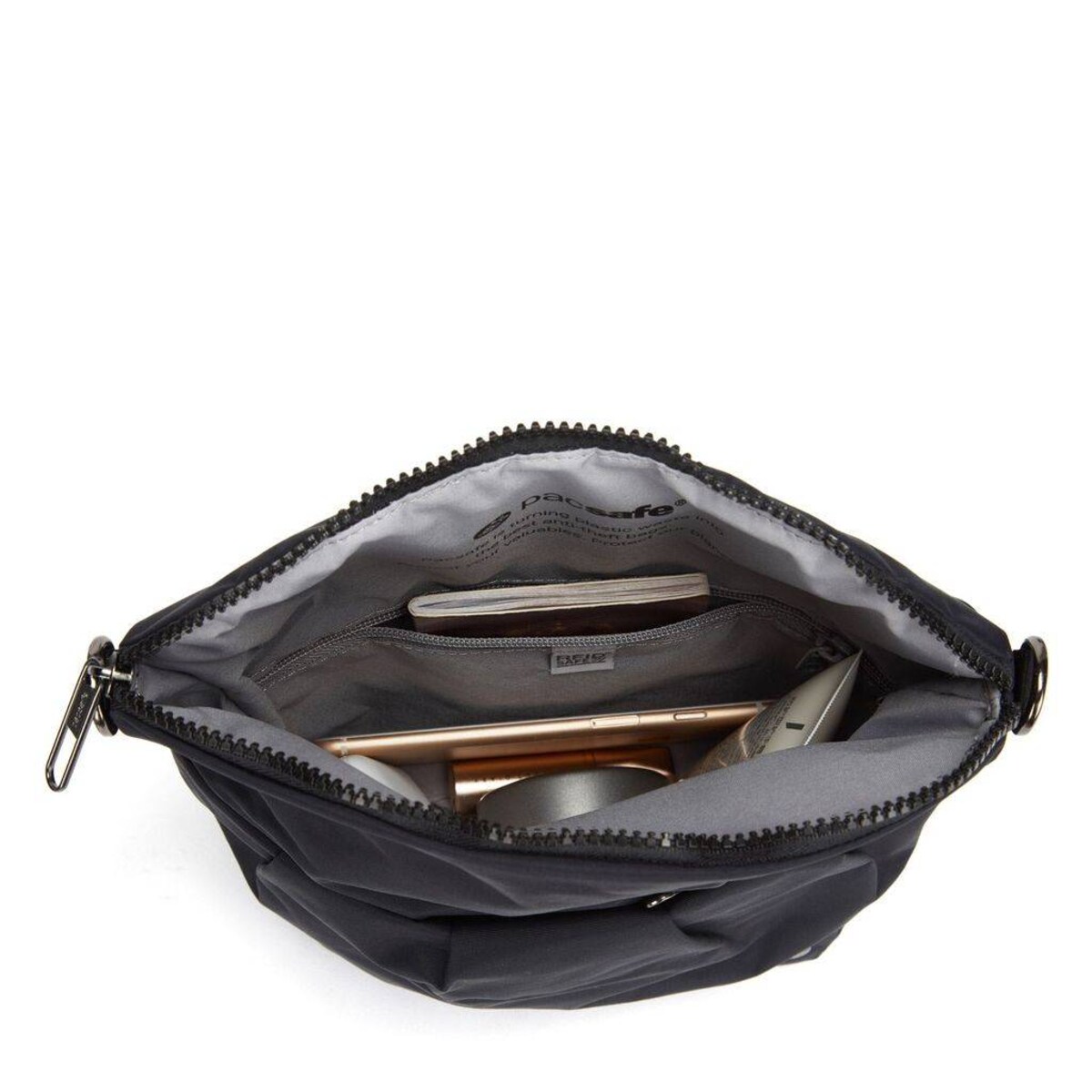 Rozkładana torebka damska antykradzieżowa Pacsafe Citysafe CX - czarna, z econylu