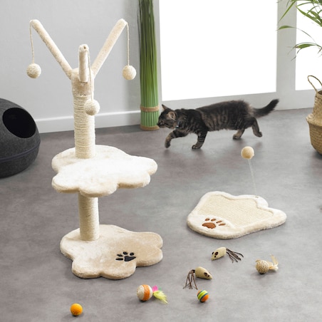 Drapak dla kota w kształcie łapki z pomponem, 35 x 35 x 23 cm