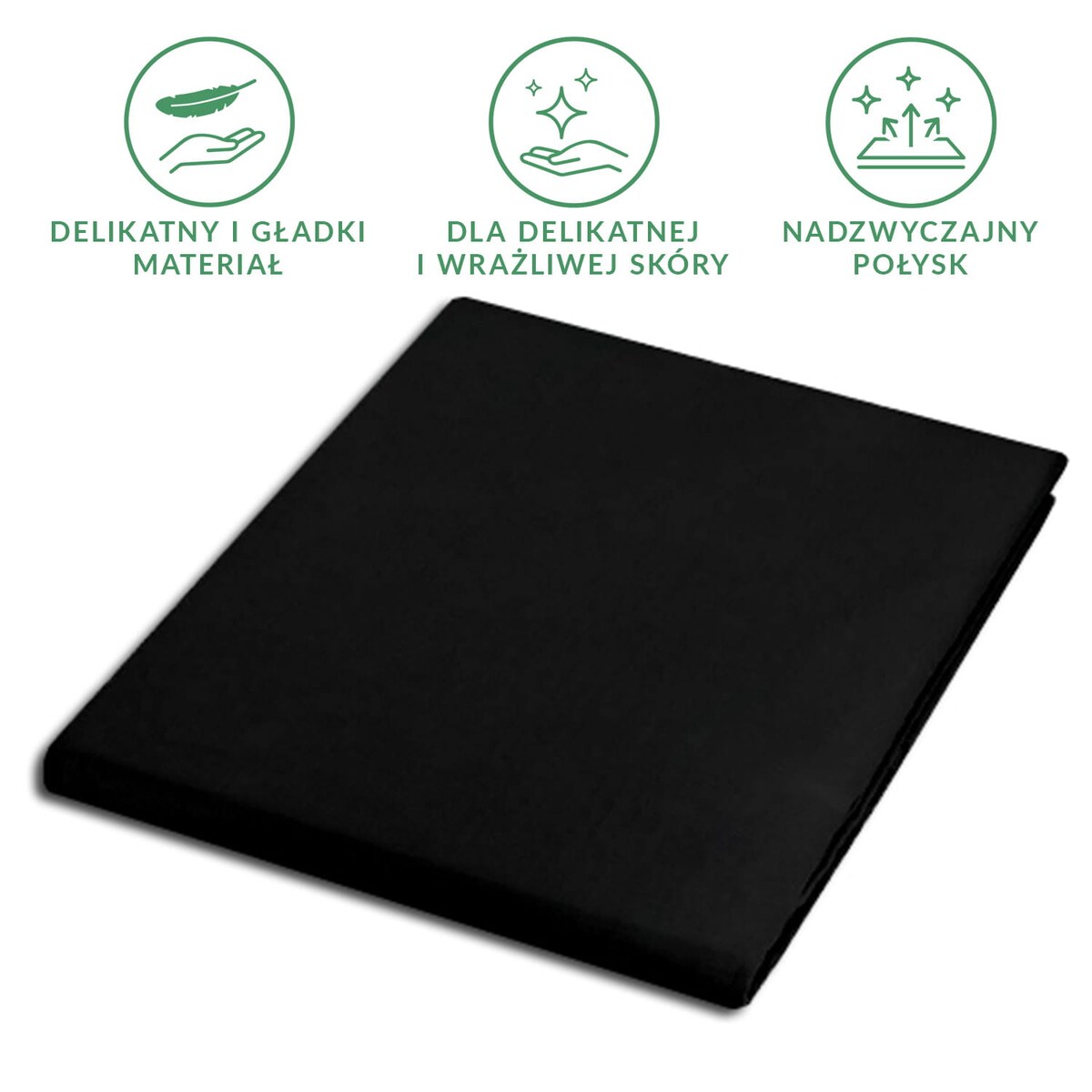 Prześcieradło satynowe bez gumki 160x220 kolor Czarny