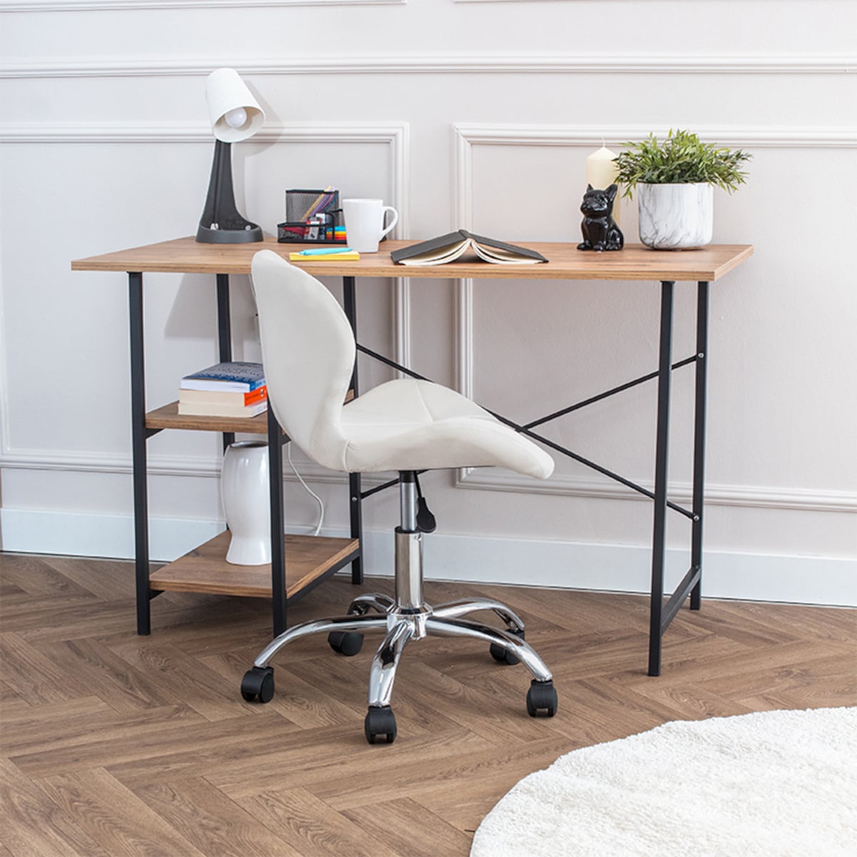 Krzesło biurowe fotel obrotowy regulowany welurowy beż