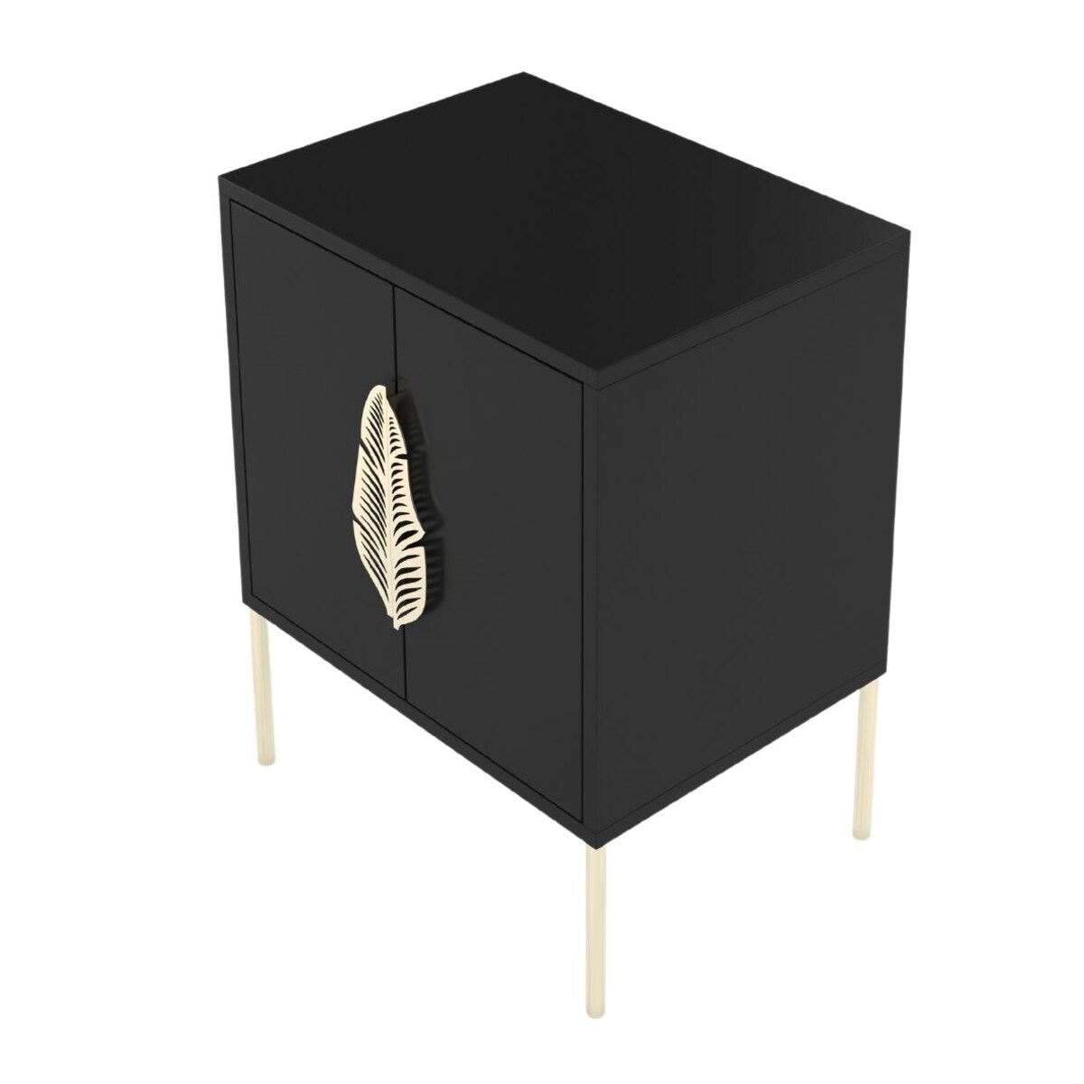 Czarna szafka nocna Skandica MERLIN ze złotymi dodatkami