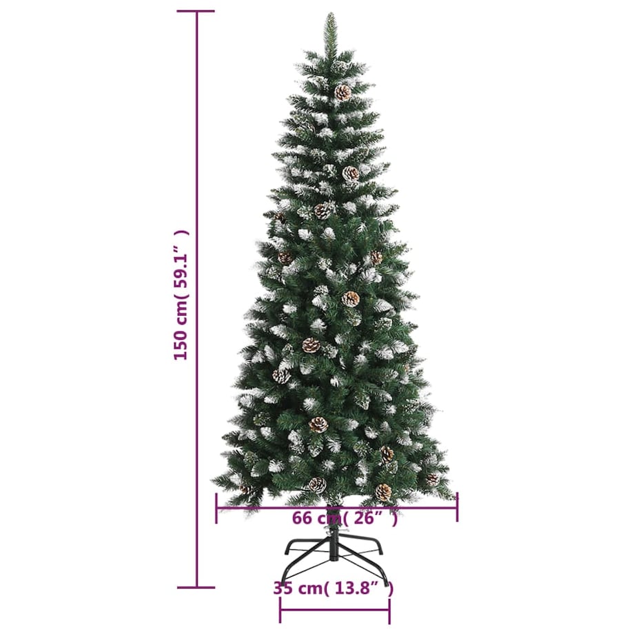 vidaXL Sztuczna choinka ze stojakiem, zielona, 150 cm, PVC