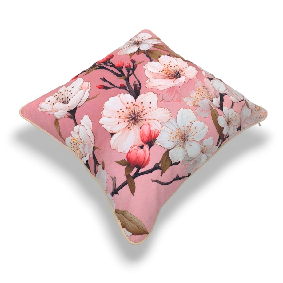 Różowa poduszka dekoracyjna w kwiaty wiśni 45x45 Floral Vintage