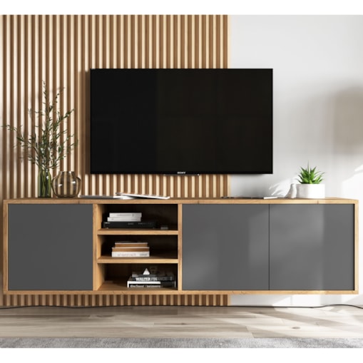 Szafka RTV Wisząca Komoda Industrialna Dąb Wotan Grafit MAT 150 cm