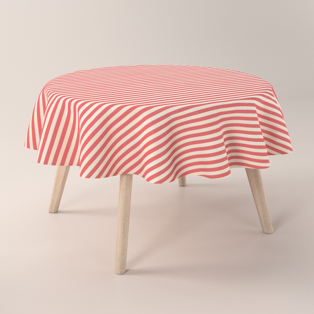 Obrus okrągły 160 x 160 cm czerwono-białe pasy (1,5cm)