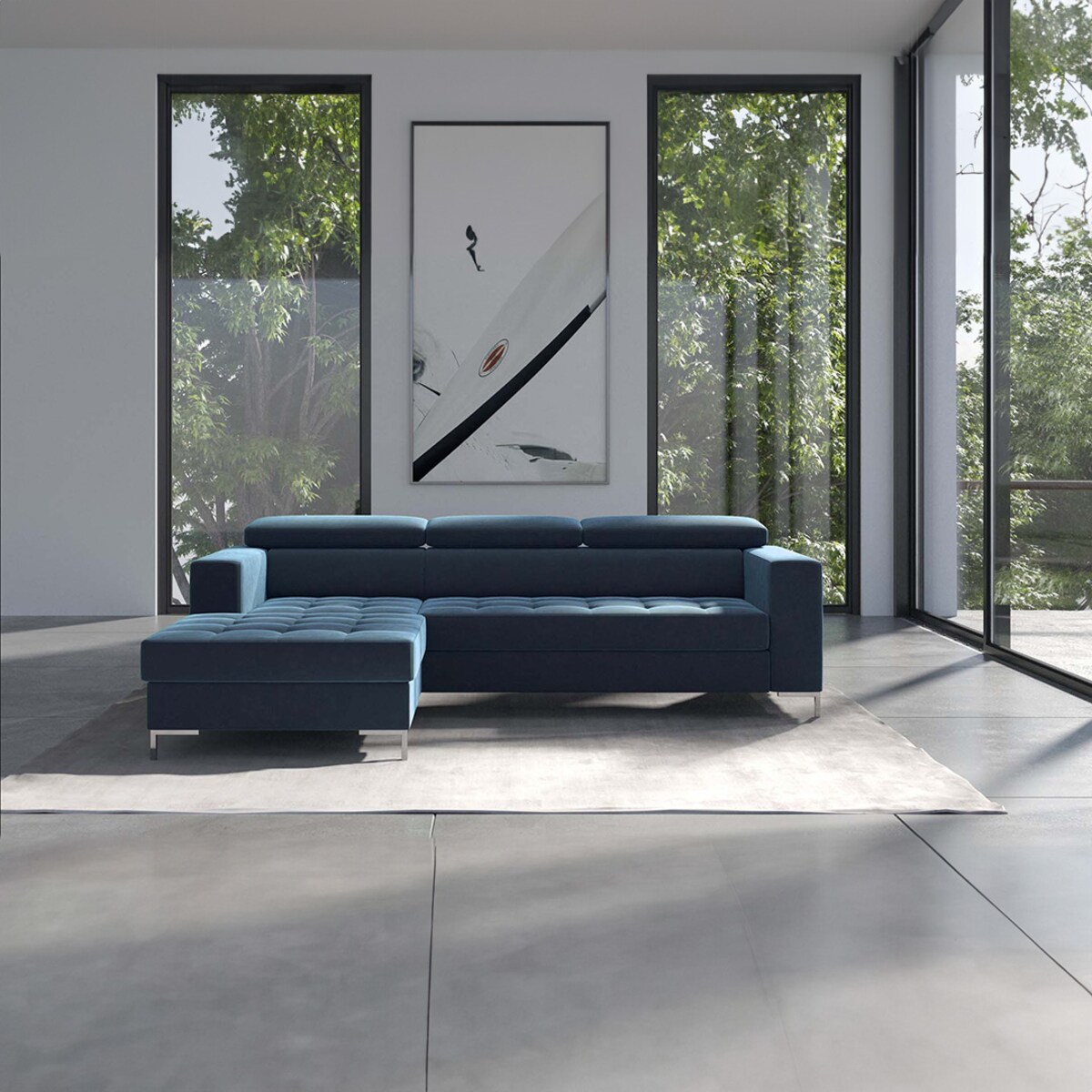 Sofa narożna rozkładana Reco granatowa