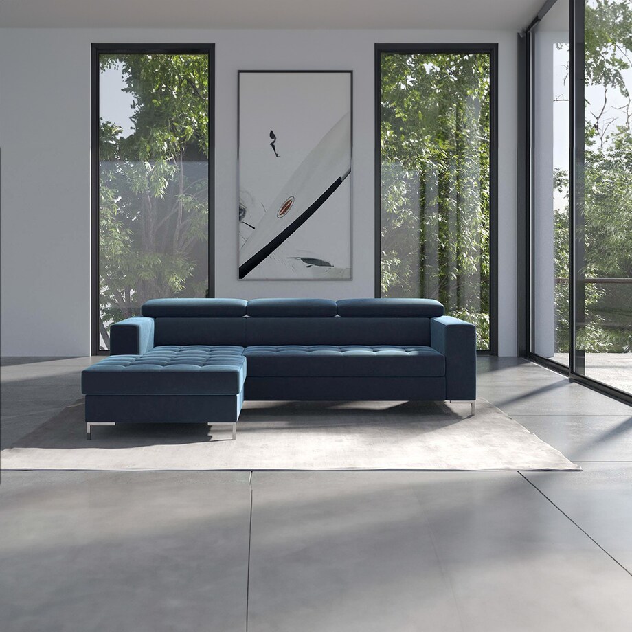 Sofa narożna rozkładana Reco granatowa