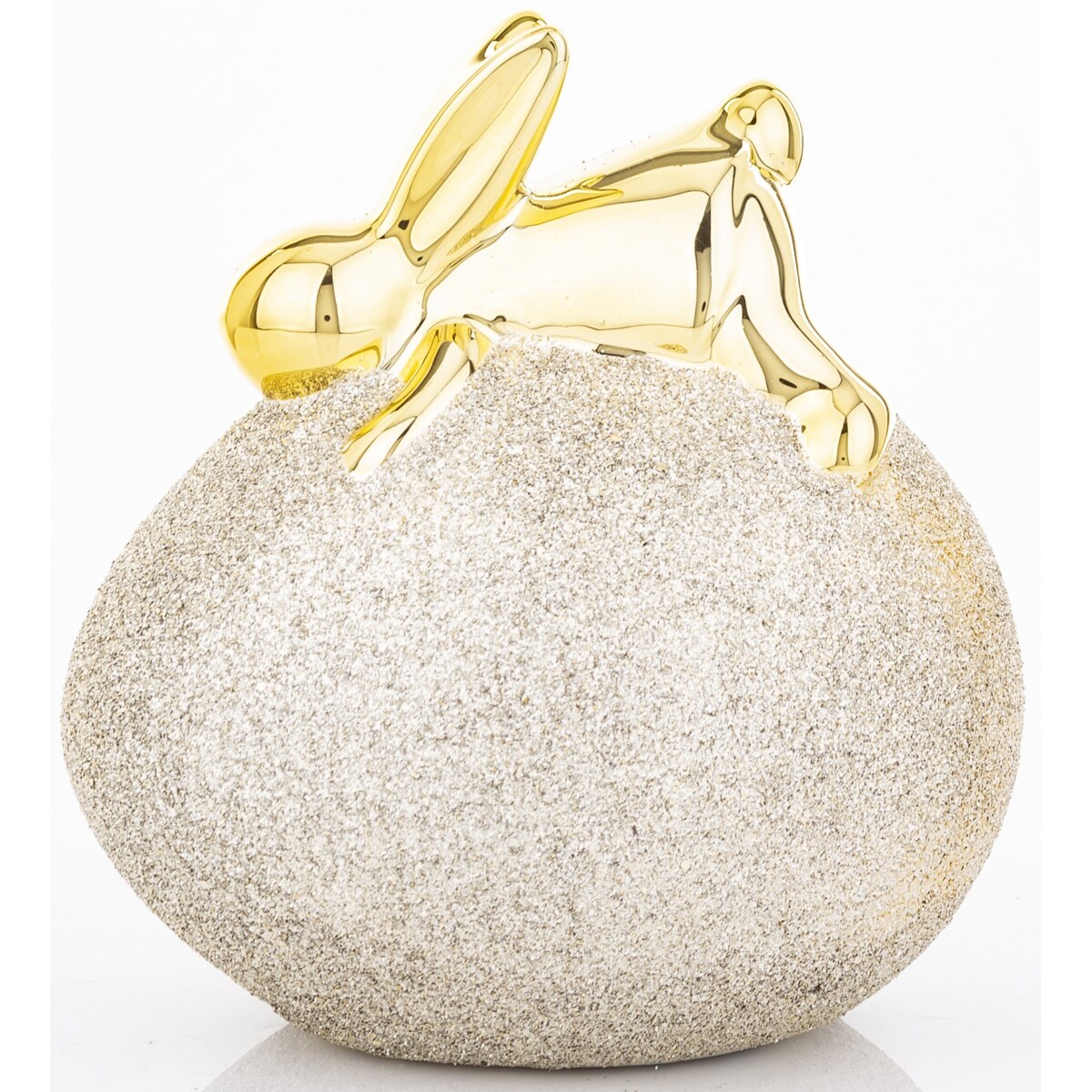 Dekoracja - złoty króliczek na JAJKU 12x11x8 cm