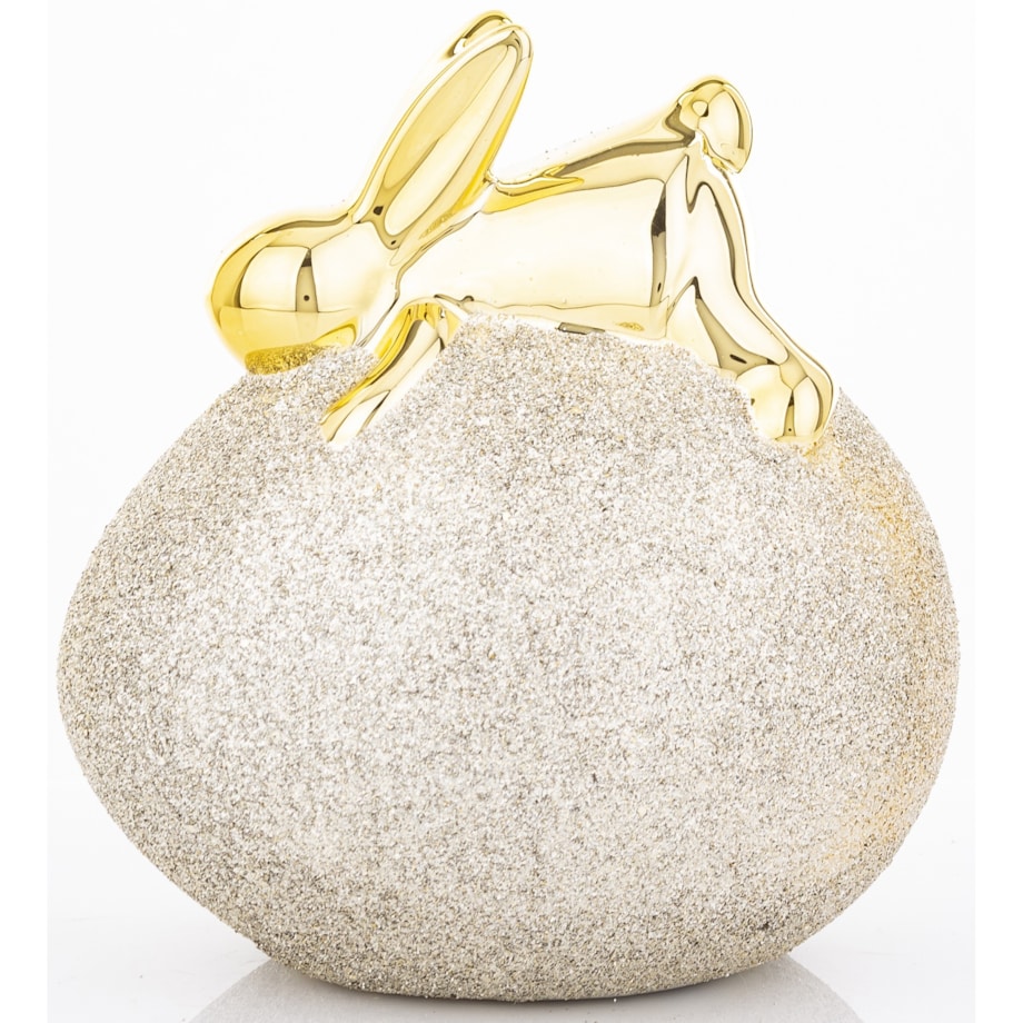 Dekoracja - złoty króliczek na JAJKU 12x11x8 cm