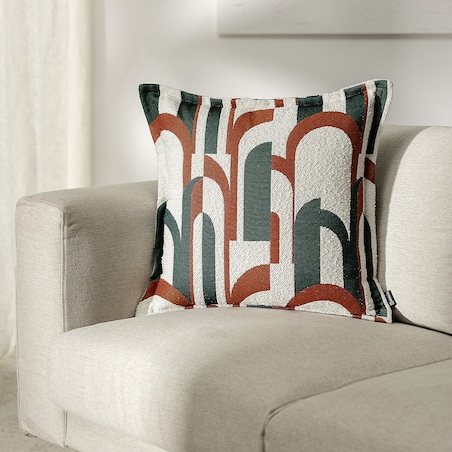 Poszewka Mona na poduszkę 45x45 zielono-czerwony wzory na kremowym tle