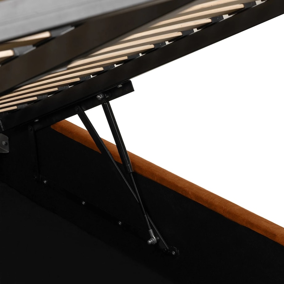 Łóżko 160x200 cm ze stelażem i pojemnikiem, welurowe TONNO miedziane