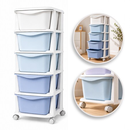 Plastikowy regał na kółkach szafka szuflady szafa 97x38x37cm OMBRE niebieski PO23