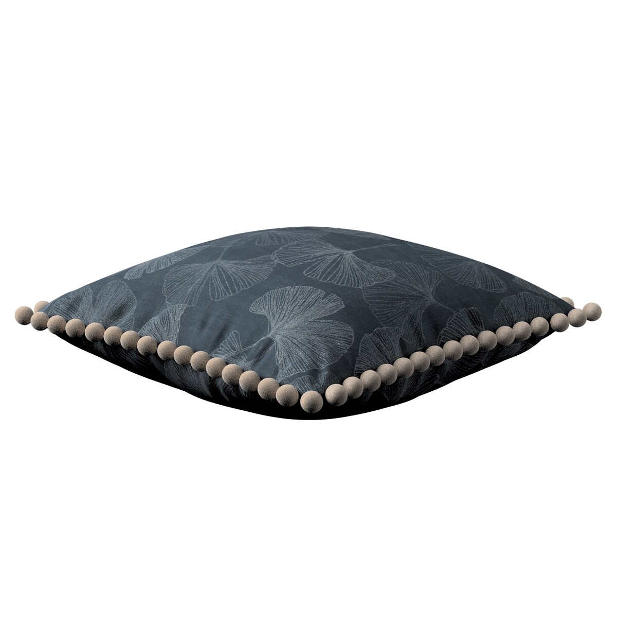 Poszewka Wera na poduszkę 45x45 szaro-srebrne liście miłorzębu na grafitowym tle