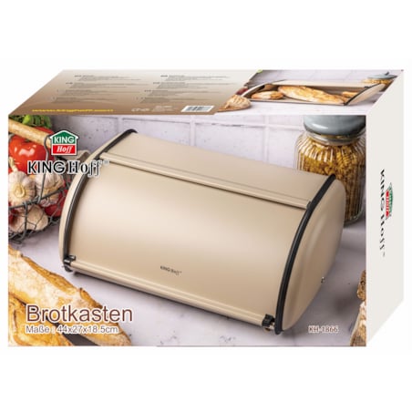 Chlebak stalowy duży 44cm beżowy matowy pojemnik na chleb pieczywo bułki KINGHOFF