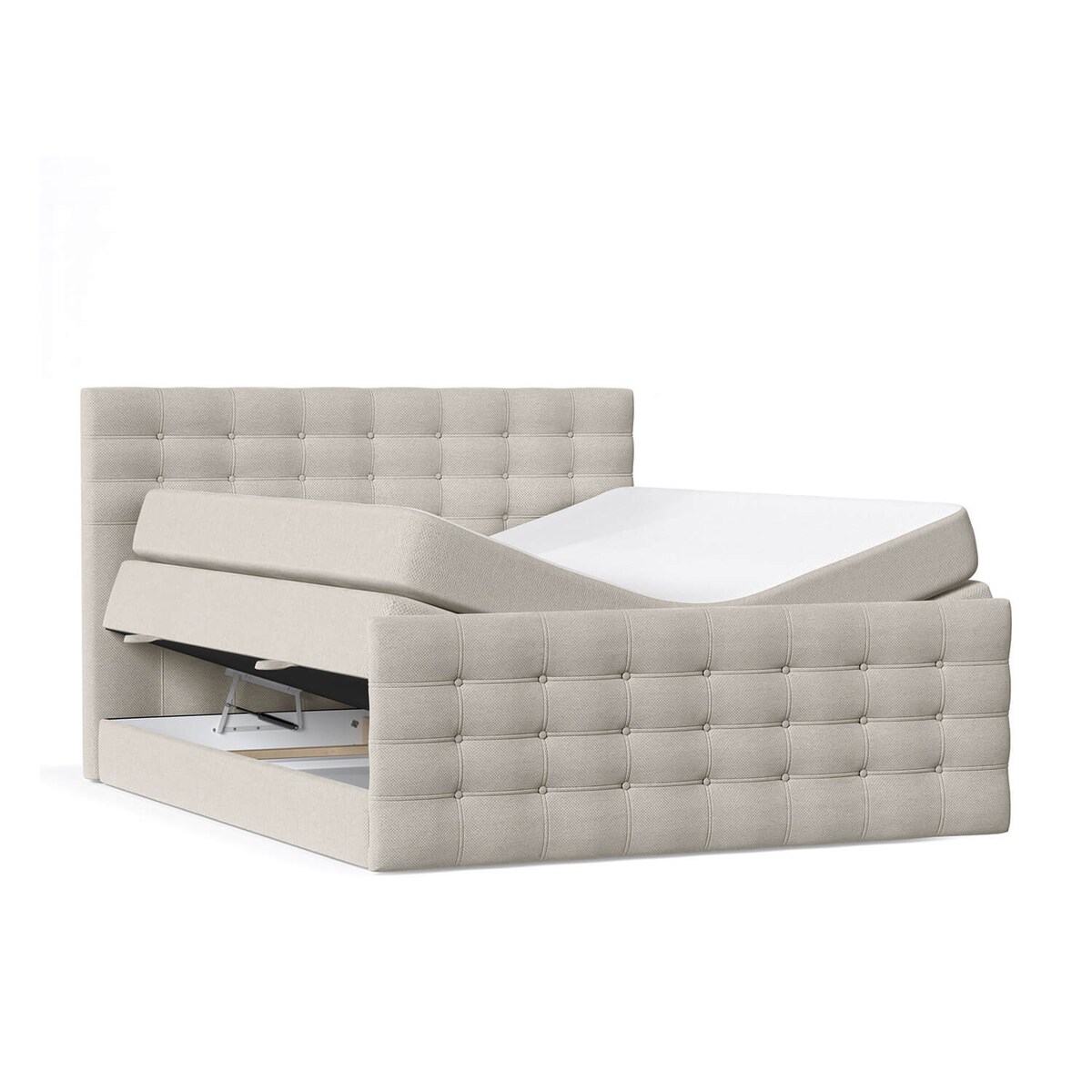 Łóżko kontynentalne STATE 200x200 z pojemnikiem, Jasny Beż, tkanina Megan 353