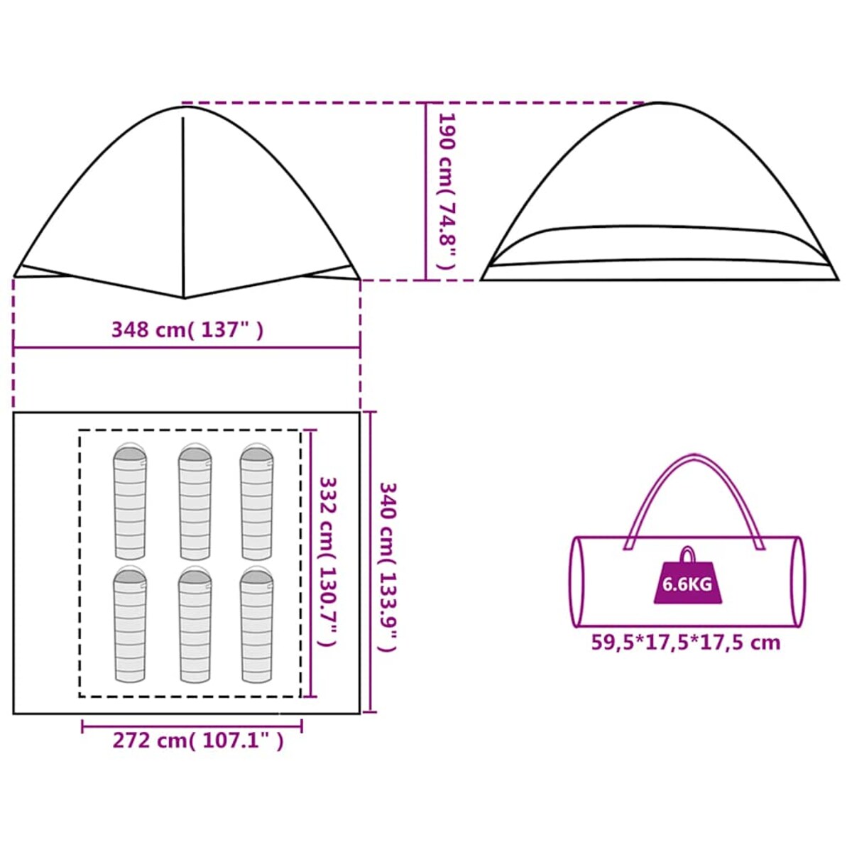 vidaXL Namiot turystyczny, 6-os., pomarańczowy, wodoszczelny