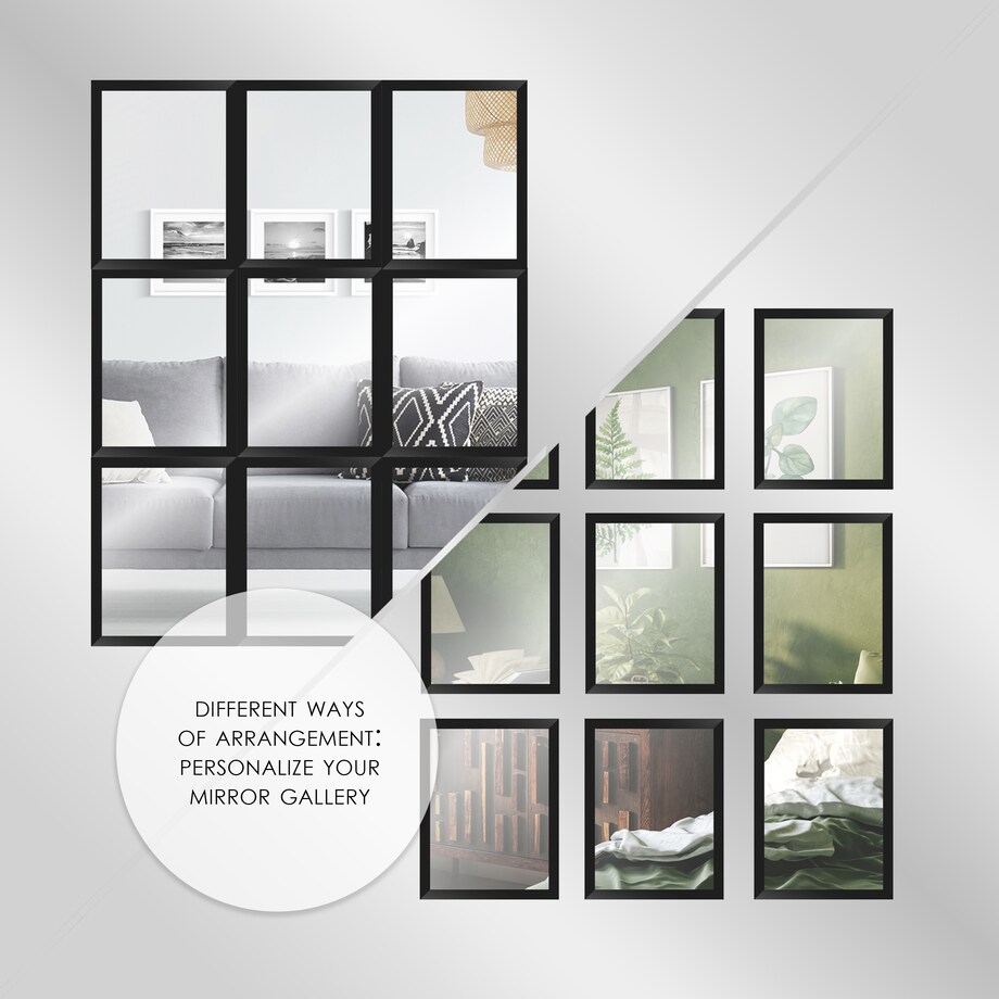 Zestaw 9 lusterek z ramą 20x26 cm do zwieszenia, lustrzana galeria ścienna
