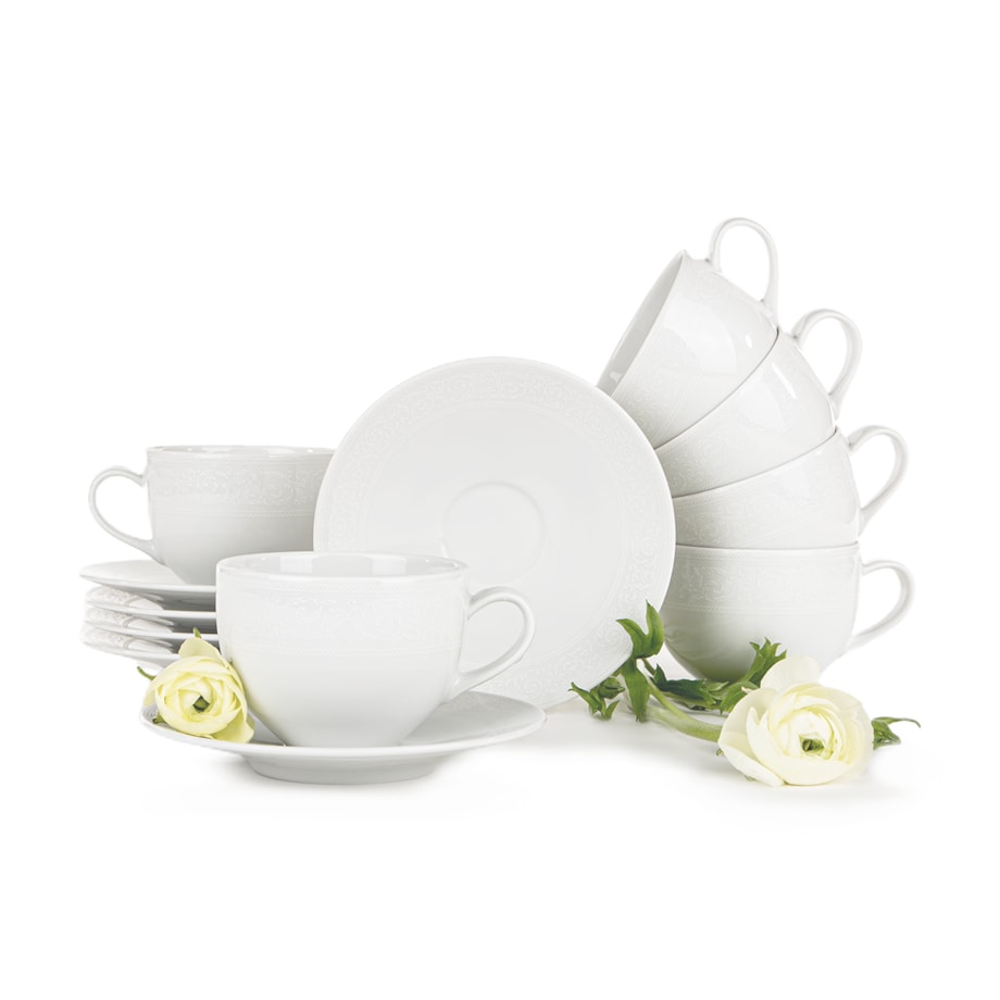 Komplet filiżanek 6os. (12el.) AMELIA BIAŁA KORONKA