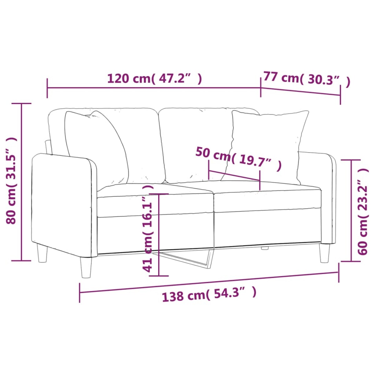 vidaXL 2-osobowa sofa z poduszkami, brązowa, 120 cm, tkanina