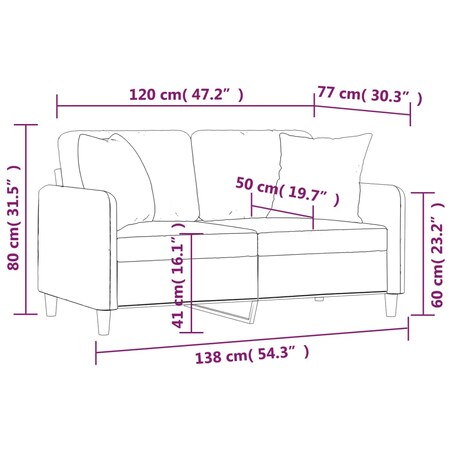 vidaXL 2-osobowa sofa z poduszkami, brązowa, 120 cm, tkanina