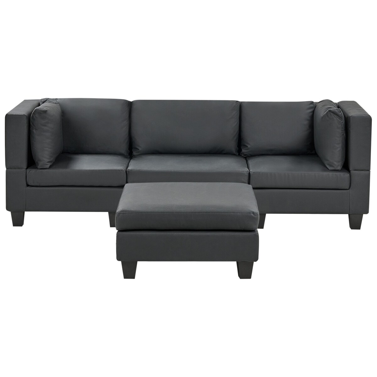Sofa modułowa 3-osobowa z otomaną ekoskóra czarna UNSTAD
