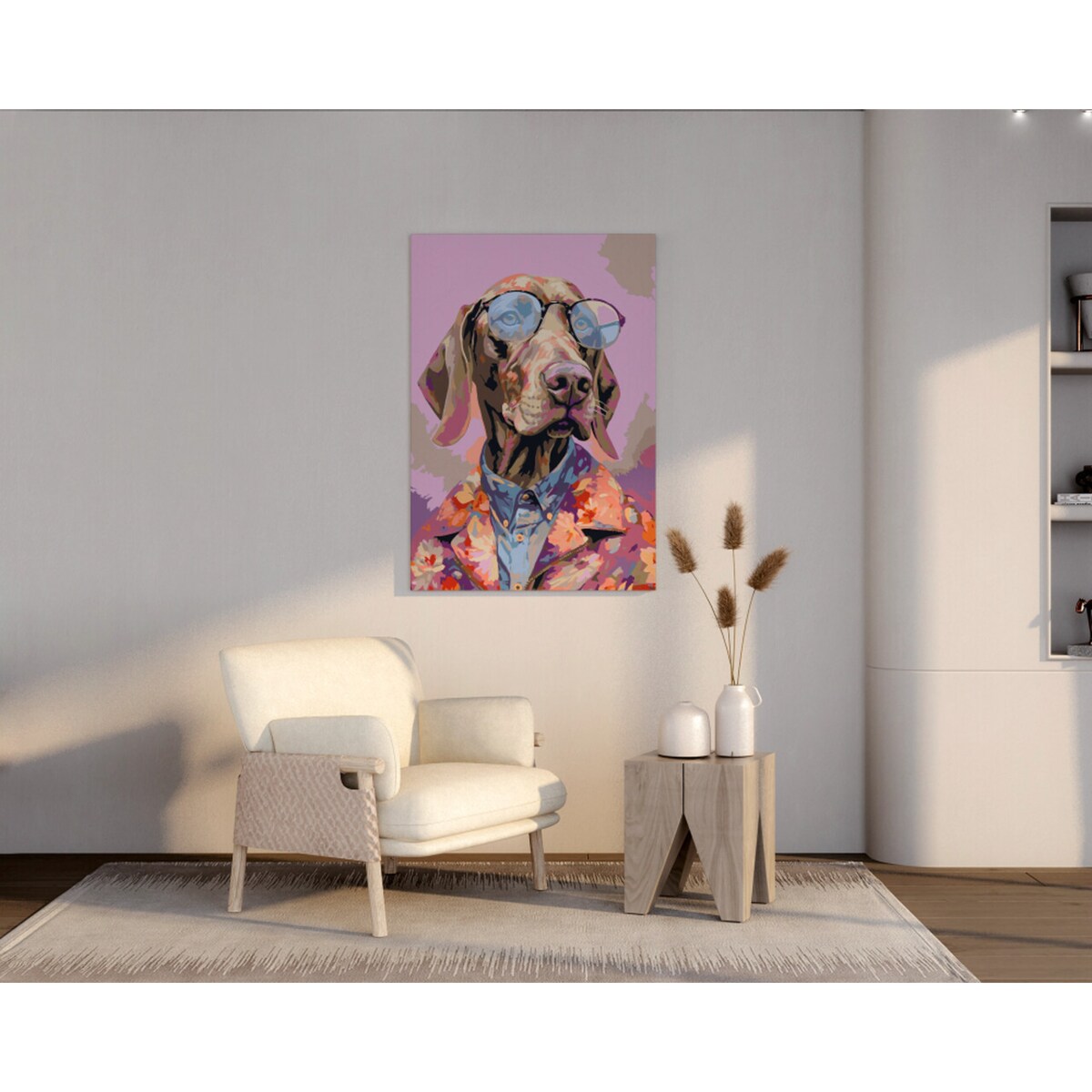 Malowanie po numerach, zestaw DIY – PIES W GARNITURZE 50x70 cm- Produkt PL