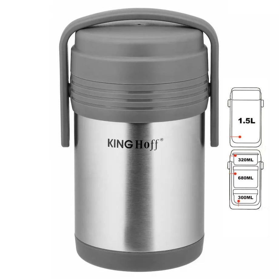 Termos obiadowy 1.5L stalowy z 3 pojemnikami KINGHOFF