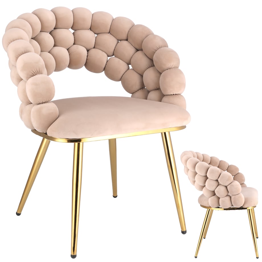 Krzesło tapicerowane welurowe BELLA beżowe