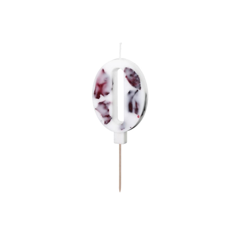 Świeczka urodzinowa Cyfra "0", biała z płatkami kwiatów, 8 cm