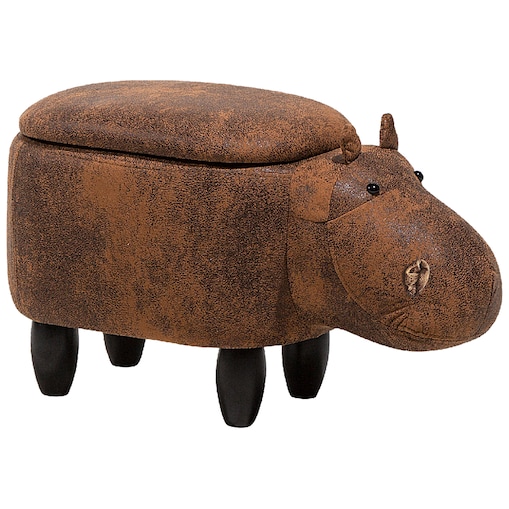 Pufa zwierzak ze schowkiem HIPPO Ekoskóra Brązowy Hipopotam