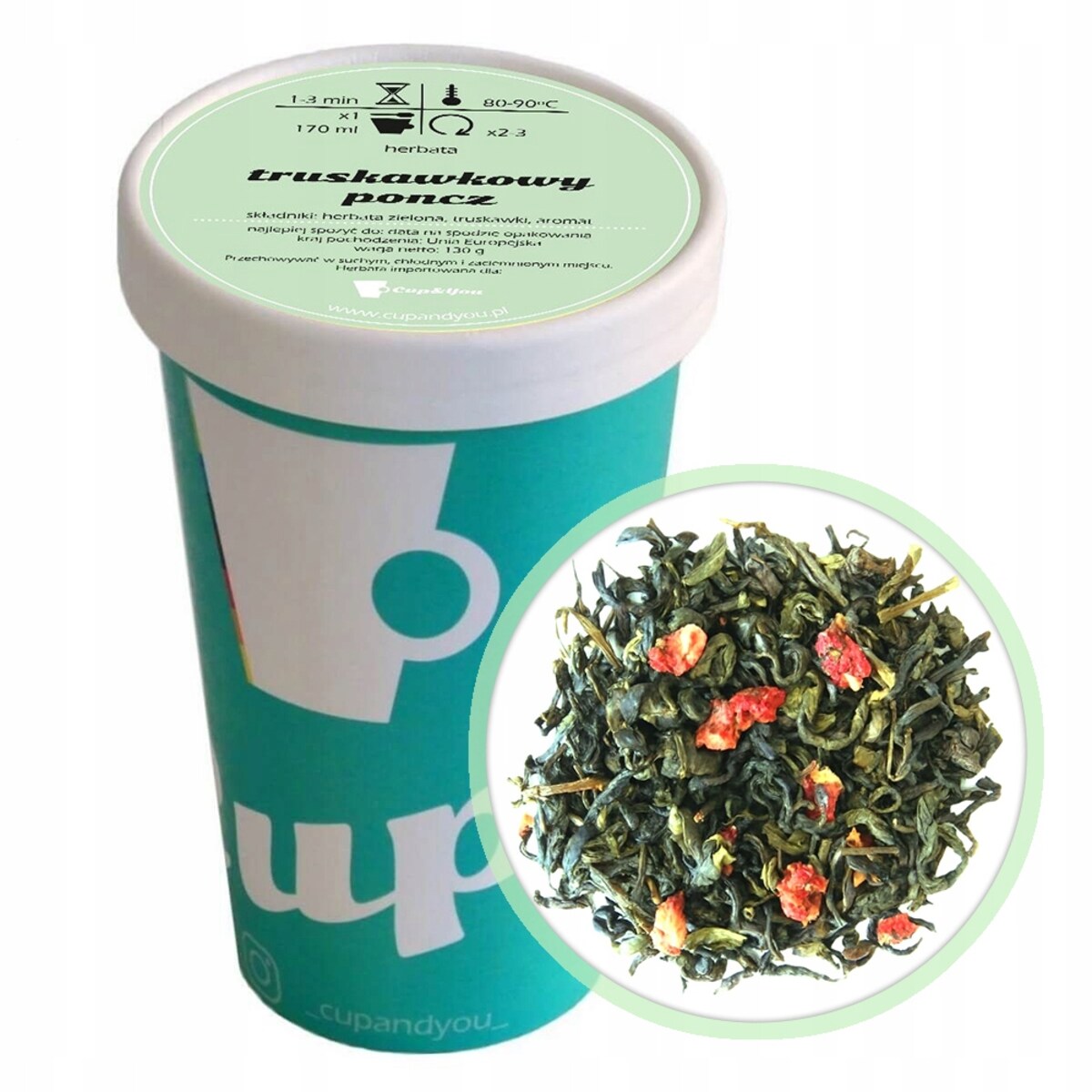 Herbata zielona TRUSKAWKOWY PONCZ premium sypana truskawki na prezent 130g - herbata liściasta sypana mieszanka napar susz