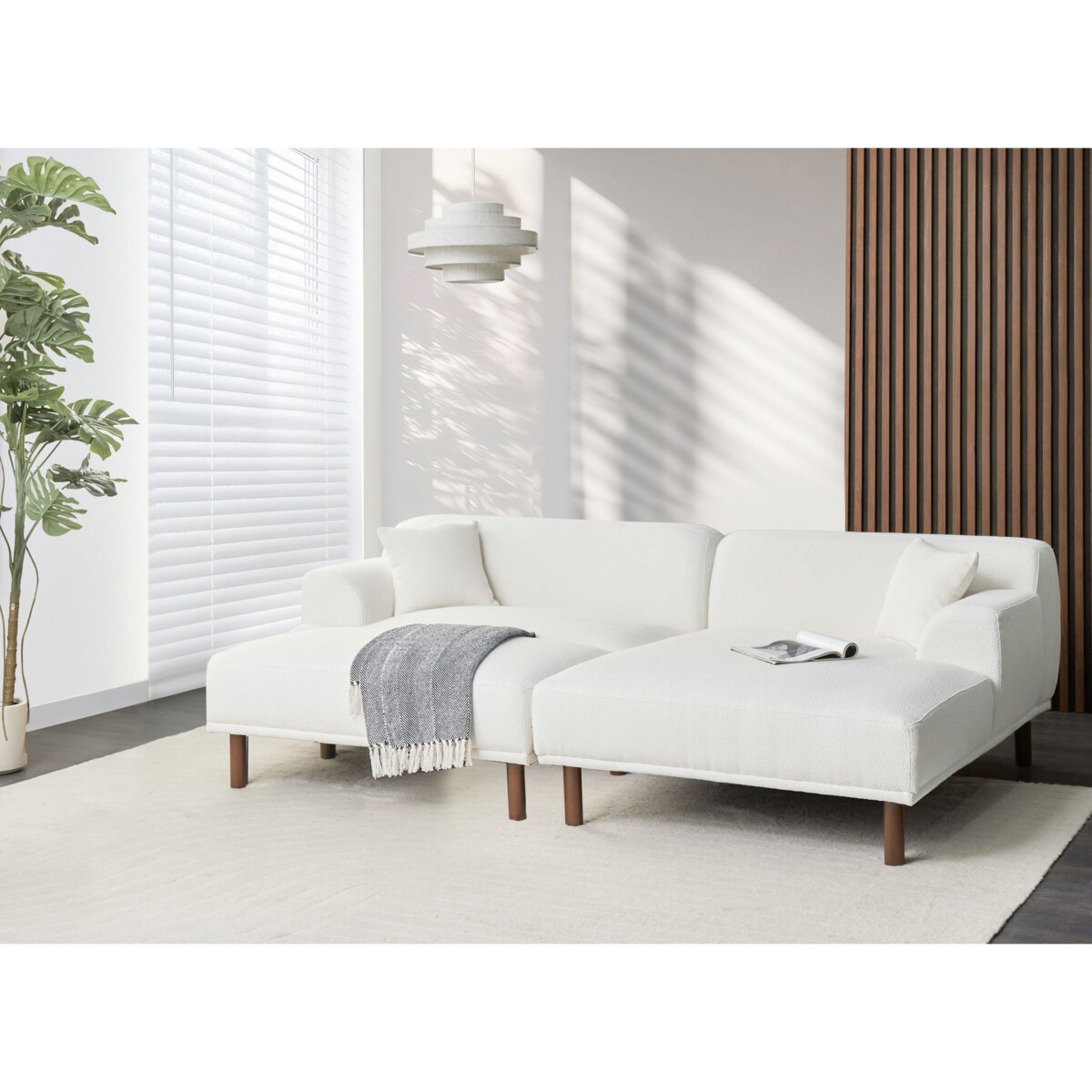 Sofa narożna lewostronna z otomaną HOLT Boucle Biały Lewostronny