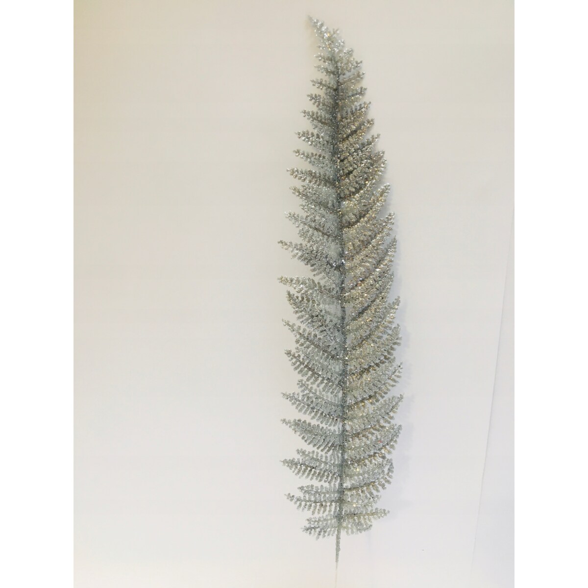 BROKATOWA GĘSTA Długa duża SREBRNA paprotka gałązka dodatek świąteczna pik