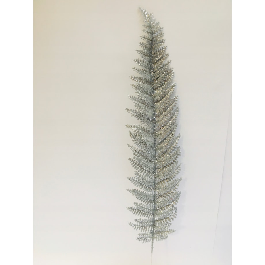 BROKATOWA GĘSTA Długa duża SREBRNA paprotka gałązka dodatek świąteczna pik