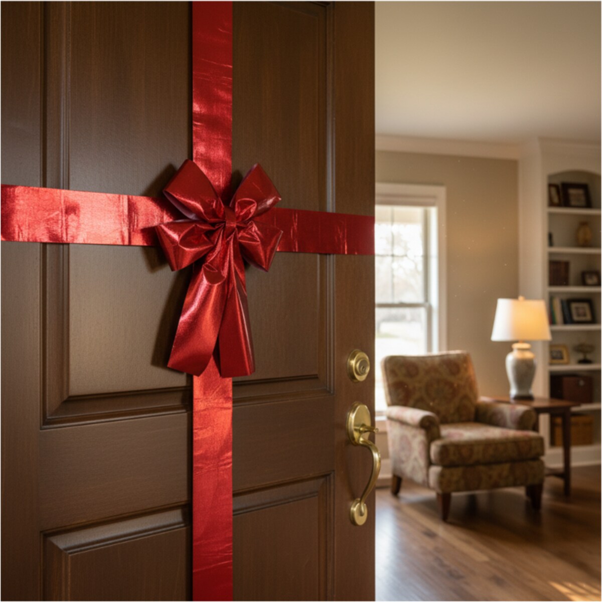 Świąteczna Kokarda Na Drzwi 4,3 M Czerwona Długa Dekoracja 34X40 Cm