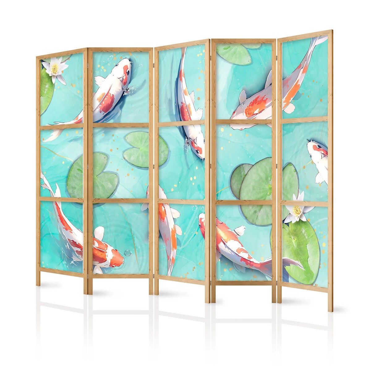 Parawan japoński Zwierzęta 225x172 cm 5-częściowy turkusowy